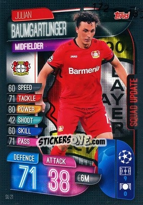 Sticker Julian Baumgartlinger - UEFA Champions League 2019-2020. Match Attax Extra. Spain/Portugal n. SU21 - Topps