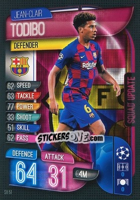 Sticker Jean-Clair Todibo - UEFA Champions League 2019-2020. Match Attax Extra. Spain/Portugal - Topps