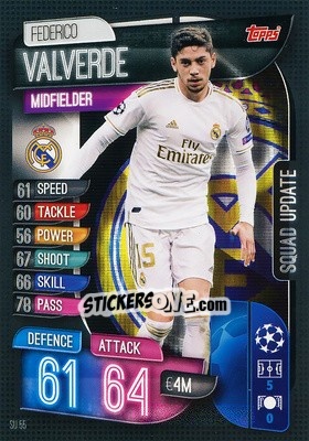 Sticker Federico Valverde - UEFA Champions League 2019-2020. Match Attax Extra. Spain/Portugal n. SU55 - Topps