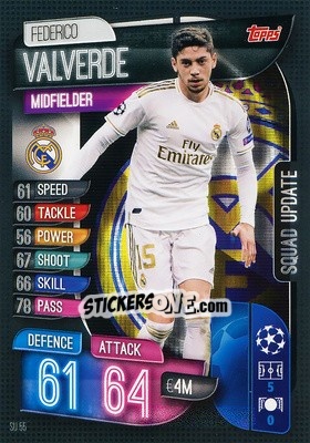 Sticker Federico Valverde - UEFA Champions League 2019-2020. Match Attax Extra. Spain/Portugal - Topps