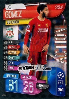 Sticker Joe Gomez - UEFA Champions League 2019-2020. Match Attax Extra. Spain/Portugal n. AC2 - Topps