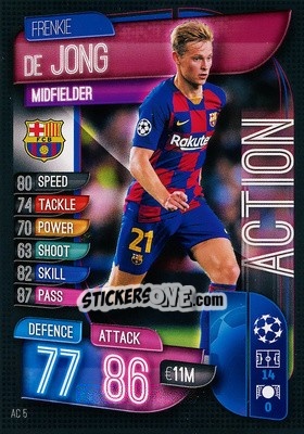 Sticker Frenkie de Jong - UEFA Champions League 2019-2020. Match Attax Extra. Spain/Portugal n. AC5 - Topps