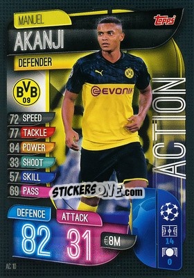 Sticker Manuel Akanji - UEFA Champions League 2019-2020. Match Attax Extra. Spain/Portugal n. AC10 - Topps