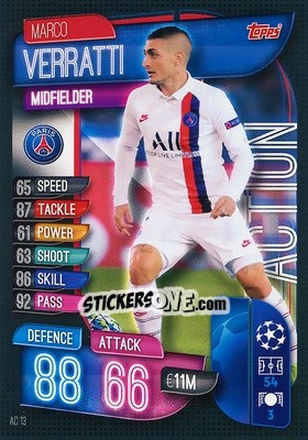 Sticker Marco Verratti - UEFA Champions League 2019-2020. Match Attax Extra. Spain/Portugal n. AC13 - Topps
