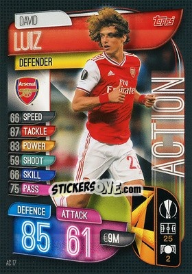 Sticker David Luiz - UEFA Champions League 2019-2020. Match Attax Extra. Spain/Portugal n. AC17 - Topps