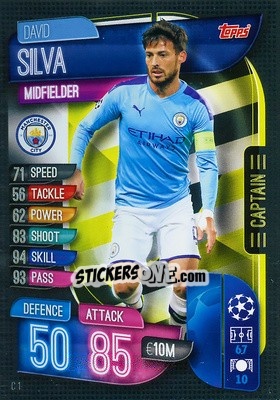 Sticker David Silva - UEFA Champions League 2019-2020. Match Attax Extra. Spain/Portugal n. C1 - Topps