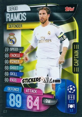 Sticker Sergio Ramos - UEFA Champions League 2019-2020. Match Attax Extra. Spain/Portugal n. C7 - Topps
