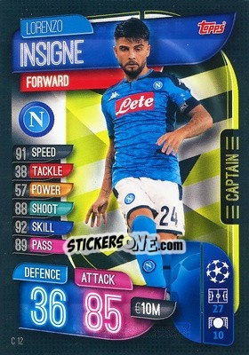 Sticker Lorenzo Insigne - UEFA Champions League 2019-2020. Match Attax Extra. Spain/Portugal n. C12 - Topps