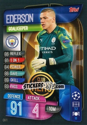 Sticker Ederson - UEFA Champions League 2019-2020. Match Attax Extra. Spain/Portugal n. CH1 - Topps