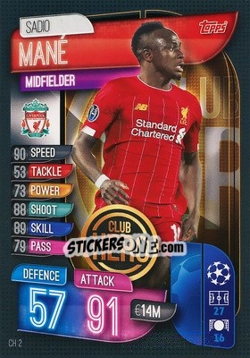 Sticker Sadio Mané - UEFA Champions League 2019-2020. Match Attax Extra. Spain/Portugal n. CH2 - Topps