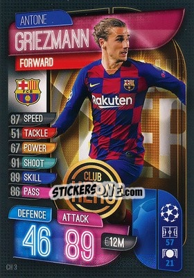 Sticker Antoine Griezmann - UEFA Champions League 2019-2020. Match Attax Extra. Spain/Portugal n. CH3 - Topps
