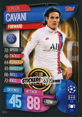 Sticker Edinson Cavani - UEFA Champions League 2019-2020. Match Attax Extra. Spain/Portugal n. CH5 - Topps