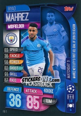 Sticker Riyad Mahrez - UEFA Champions League 2019-2020. Match Attax Extra. Spain/Portugal n. FB1 - Topps