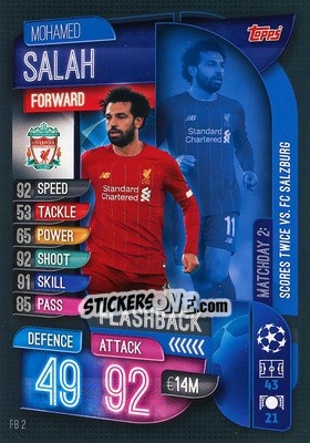 Sticker Mohamed Salah - UEFA Champions League 2019-2020. Match Attax Extra. Spain/Portugal n. FB2 - Topps