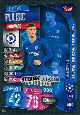 Sticker Christian Pulisic - UEFA Champions League 2019-2020. Match Attax Extra. Spain/Portugal n. FB3 - Topps