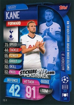 Sticker Harry Kane - UEFA Champions League 2019-2020. Match Attax Extra. Spain/Portugal n. FB4 - Topps