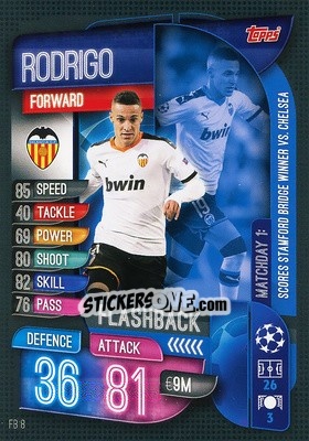Sticker Rodrigo - UEFA Champions League 2019-2020. Match Attax Extra. Spain/Portugal n. FB8 - Topps
