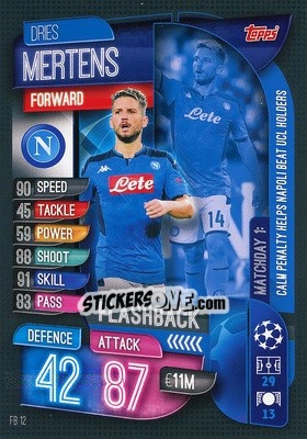 Sticker Dries Mertens - UEFA Champions League 2019-2020. Match Attax Extra. Spain/Portugal n. FB12 - Topps