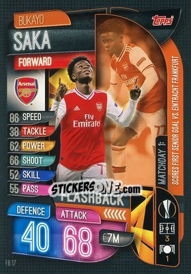 Sticker Bukayo Saka - UEFA Champions League 2019-2020. Match Attax Extra. Spain/Portugal n. FB17 - Topps