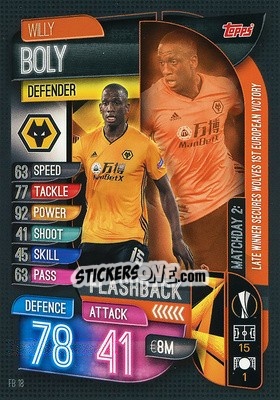 Sticker Willy Boly - UEFA Champions League 2019-2020. Match Attax Extra. Spain/Portugal - Topps