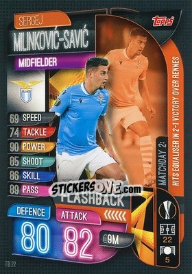 Sticker Sergej Milinkovic-Savic - UEFA Champions League 2019-2020. Match Attax Extra. Spain/Portugal n. FB22 - Topps