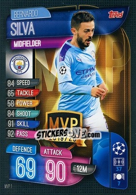 Sticker Bernardo Silva - UEFA Champions League 2019-2020. Match Attax Extra. Spain/Portugal n. MVP1 - Topps