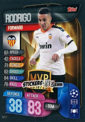 Sticker Rodrigo - UEFA Champions League 2019-2020. Match Attax Extra. Spain/Portugal n. MVP4 - Topps
