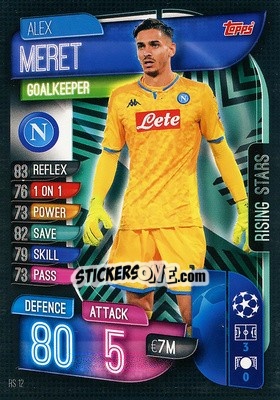 Sticker Alex Meret - UEFA Champions League 2019-2020. Match Attax Extra. Spain/Portugal n. RS12 - Topps