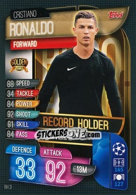 Sticker Cristiano Ronaldo - UEFA Champions League 2019-2020. Match Attax Extra. Spain/Portugal n. RH3 - Topps