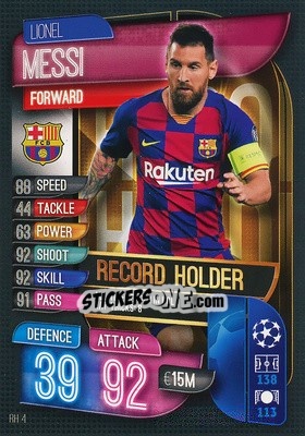 Sticker Lionel Messi - UEFA Champions League 2019-2020. Match Attax Extra. Spain/Portugal n. RH4 - Topps