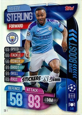 Sticker Raheem Sterling - UEFA Champions League 2019-2020. Match Attax Extra. Spain/Portugal n. SB1 - Topps