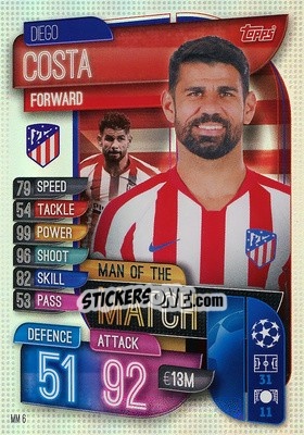 Sticker Diego Costa - UEFA Champions League 2019-2020. Match Attax Extra. Spain/Portugal n. MM6 - Topps