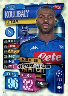 Sticker Kalidou Koulibaly - UEFA Champions League 2019-2020. Match Attax Extra. Spain/Portugal n. MM12 - Topps