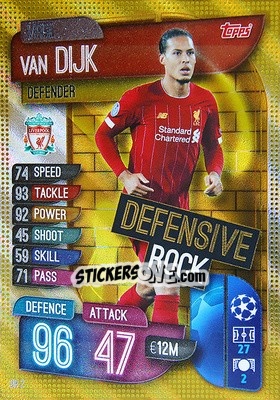 Sticker Virgil van Dijk - UEFA Champions League 2019-2020. Match Attax Extra. Spain/Portugal n. DR2 - Topps