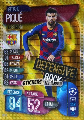 Sticker Gerard Piqué - UEFA Champions League 2019-2020. Match Attax Extra. Spain/Portugal n. DR3 - Topps