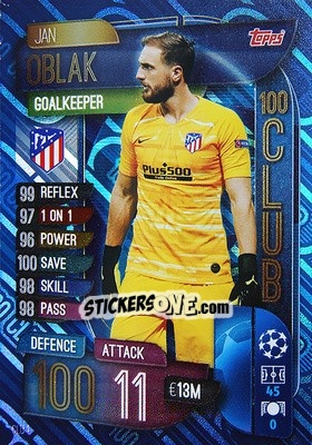Sticker Jan Oblak - UEFA Champions League 2019-2020. Match Attax Extra. Spain/Portugal n. CLU1 - Topps