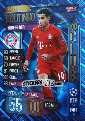 Sticker Philippe Coutinho - UEFA Champions League 2019-2020. Match Attax Extra. Spain/Portugal n. CLU7 - Topps