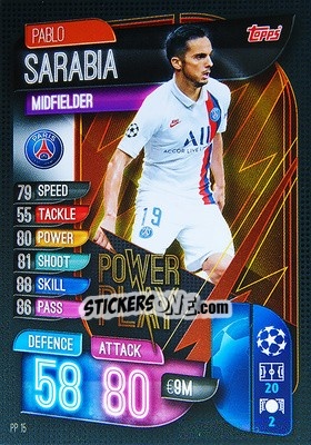 Sticker Pablo Sarabia - UEFA Champions League 2019-2020. Match Attax Extra. Spain/Portugal n. PP15 - Topps