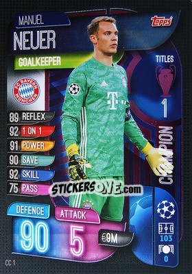 Sticker Manuel Neuer - UEFA Champions League 2019-2020. Match Attax Extra. Spain/Portugal n. CC1 - Topps