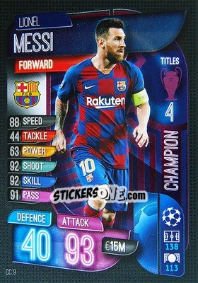 Sticker Lionel Messi - UEFA Champions League 2019-2020. Match Attax Extra. Spain/Portugal n. CC9 - Topps