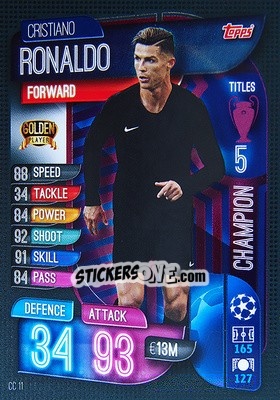 Sticker Cristiano Ronaldo - UEFA Champions League 2019-2020. Match Attax Extra. Spain/Portugal n. CC11 - Topps