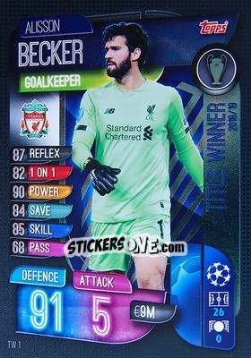 Sticker Alisson Becker - UEFA Champions League 2019-2020. Match Attax Extra. Spain/Portugal n. TW1 - Topps