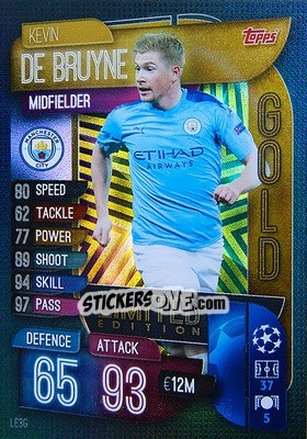 Sticker Kevin De Bruyne - UEFA Champions League 2019-2020. Match Attax Extra. Spain/Portugal n. LE3G - Topps