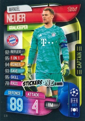 Sticker Manuel Neuer - UEFA Champions League 2019-2020. Match Attax Extra. Italy n. C9 - Topps