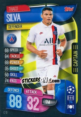 Sticker Thiago Silva - UEFA Champions League 2019-2020. Match Attax Extra. Italy n. C13 - Topps
