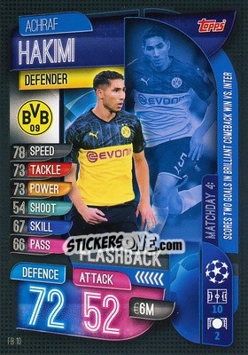 Sticker Achraf Hakimi - UEFA Champions League 2019-2020. Match Attax Extra. Italy n. FB10 - Topps