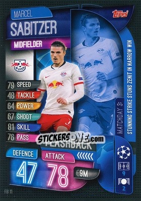 Sticker Marcel Sabitzer - UEFA Champions League 2019-2020. Match Attax Extra. Italy n. FB11 - Topps