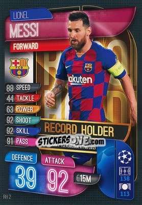 Sticker Lionel Messi - UEFA Champions League 2019-2020. Match Attax Extra. Italy n. RH2 - Topps