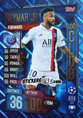 Sticker Neymar Jr - UEFA Champions League 2019-2020. Match Attax Extra. Italy n. CLU11 - Topps