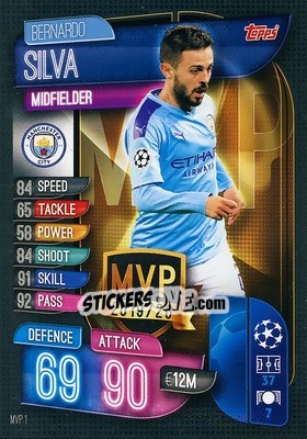 Sticker Bernardo Silva - UEFA Champions League 2019-2020. Match Attax Extra. Italy n. MVP1 - Topps
